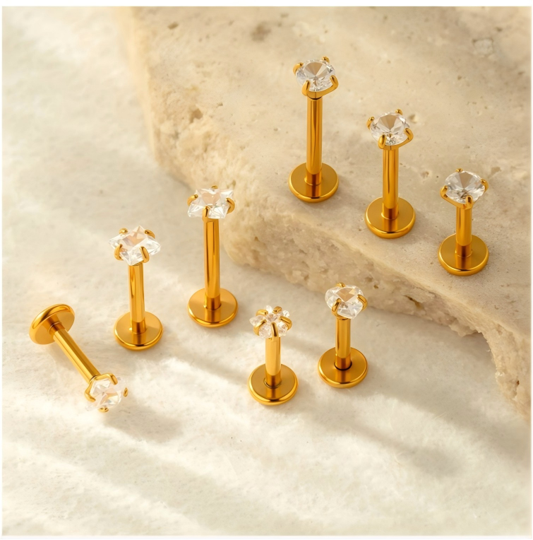 ASTM F136 Titanium 3MM CZ Internally Threaded Labret Stud – Heart, Star, Triangle, Square & Round Cartilage & Lip Piercing Jewelry