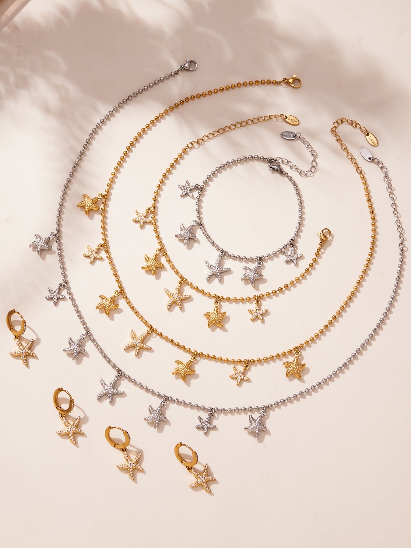 Ocean Starfish Jewelry Set – Stainless Steel Necklace, Bracelet, Earrings & Anklet | Beach Style Fashion Jewelry | Hypoallergenic Gift for Women