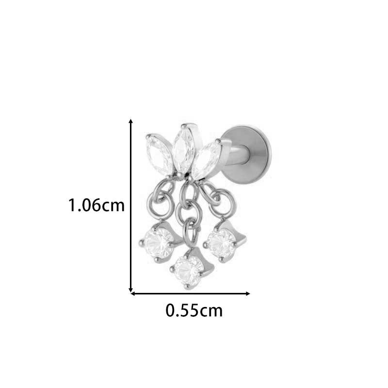 F136 Titanium Zirconia Chain Pendant Stud – Internally Threaded Flat-Back Cartilage Piercing Jewelry