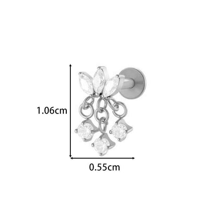 F136 Titanium Zirconia Chain Pendant Stud – Internally Threaded Flat-Back Cartilage Piercing Jewelry