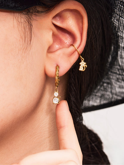 Trendy Stainless Steel Zircon Pendant Hoop Earrings Set – Creative Human & Animal Shapes, Gold Plated Fashion Jewelry