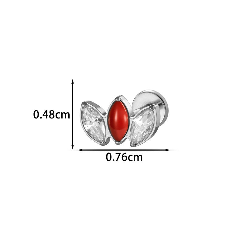 G23/F136 Titanium Marquise CZ Leaf Internal Thread Flat Back Piercing Jewelry – 7 Styles