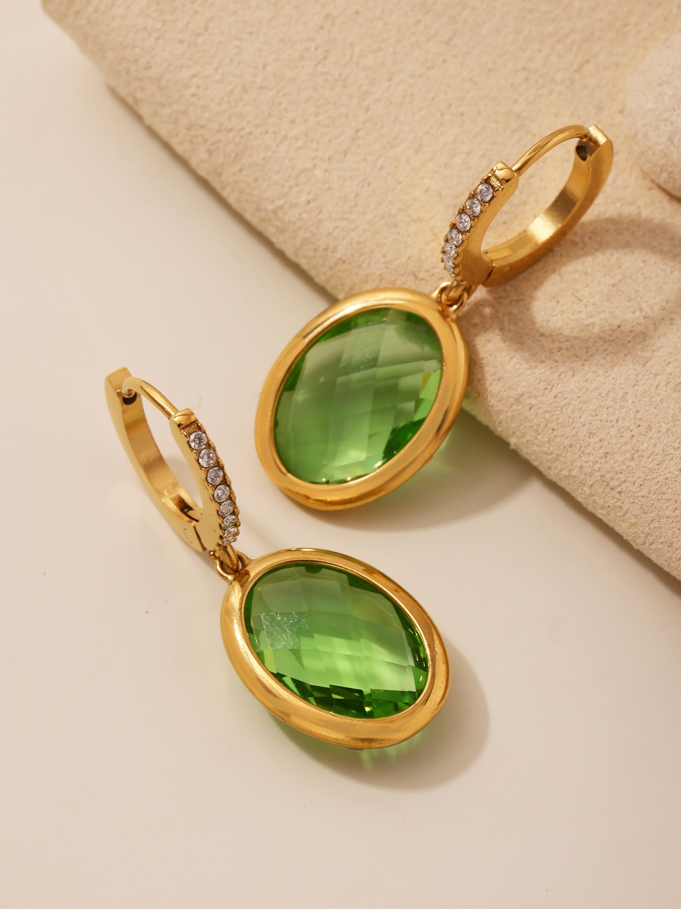 Colorful Oval Glass Stone Stainless Steel Drop Earrings – Elegant Lightweight Statement Jewelry | WANTI Jewelry