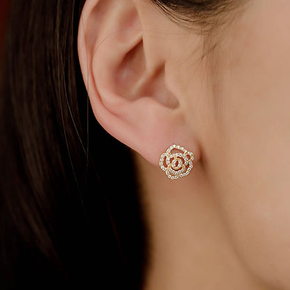 14K Gold Camellia Moissanite Diamond Earrings – Luxury Floral Studs