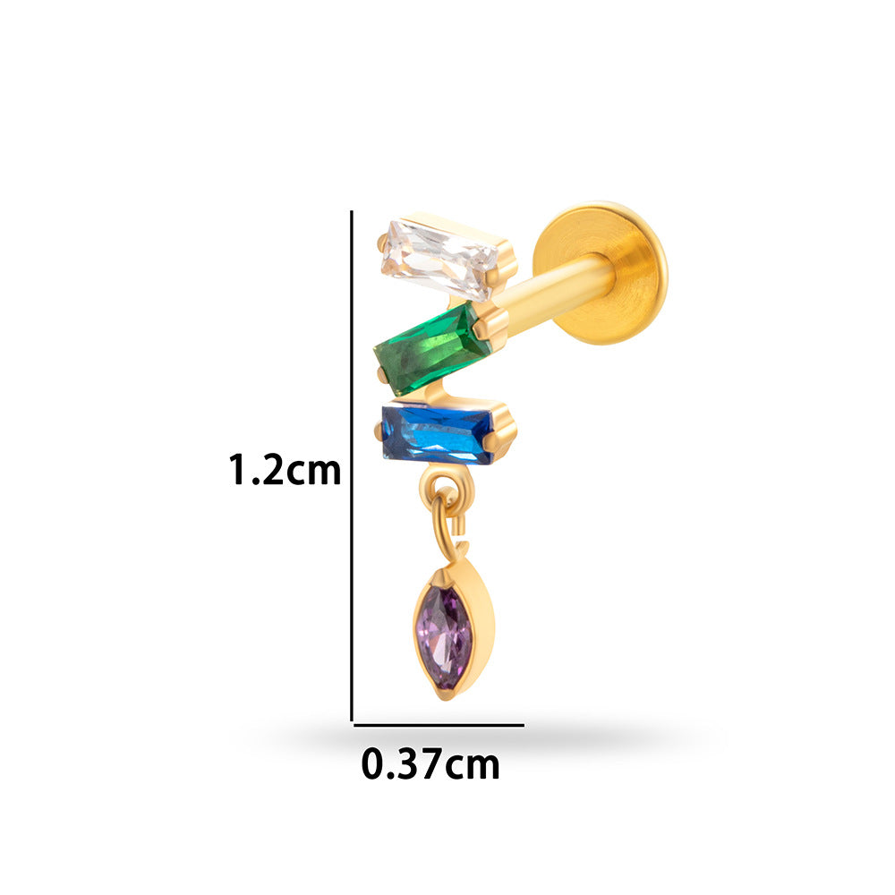 F136 Titanium Internally Threaded Zirconia Teardrop Cartilage Stud – Hypoallergenic Ear Piercing Jewelry