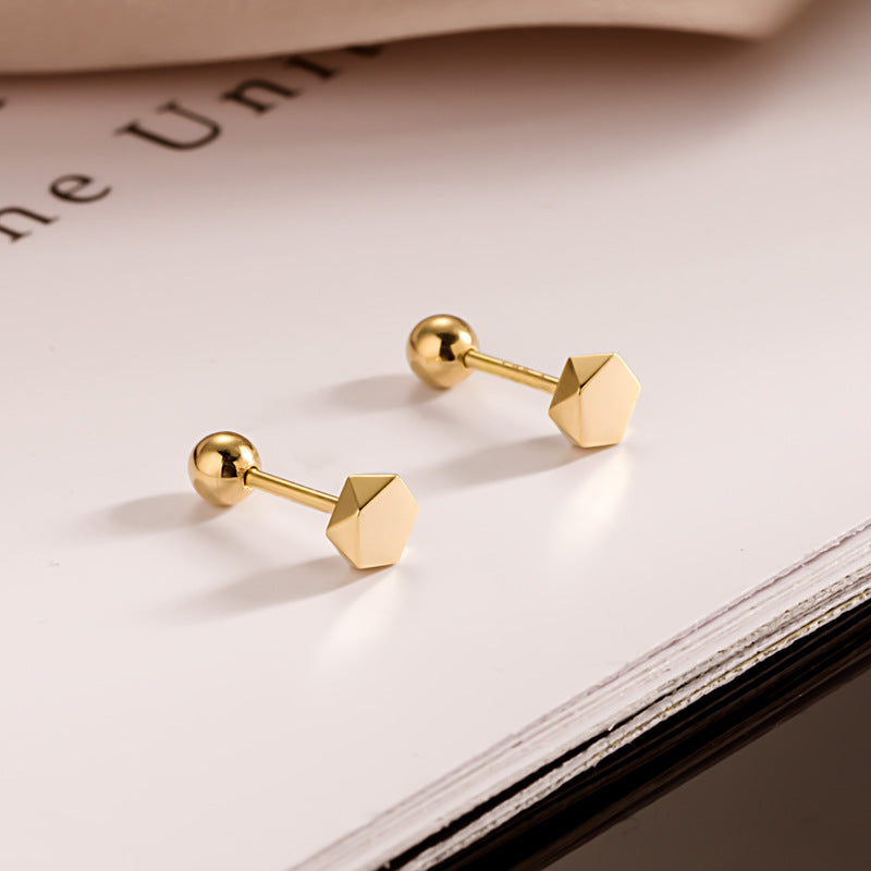 14K Solid Gold Geometric Piercing Studs – Minimalist, Hypoallergenic Earrings for Everyday & Stacking
