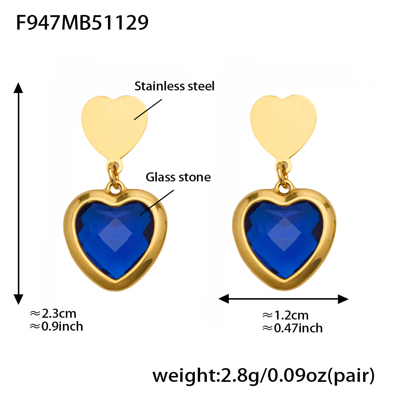 Sparkling Heart Glass Necklace & Earrings Set – Colorful Long Pendant Chain · Stainless Steel Hypoallergenic Jewelry