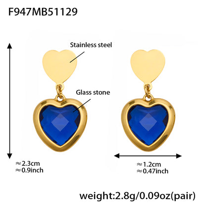 Sparkling Heart Glass Necklace & Earrings Set – Colorful Long Pendant Chain · Stainless Steel Hypoallergenic Jewelry