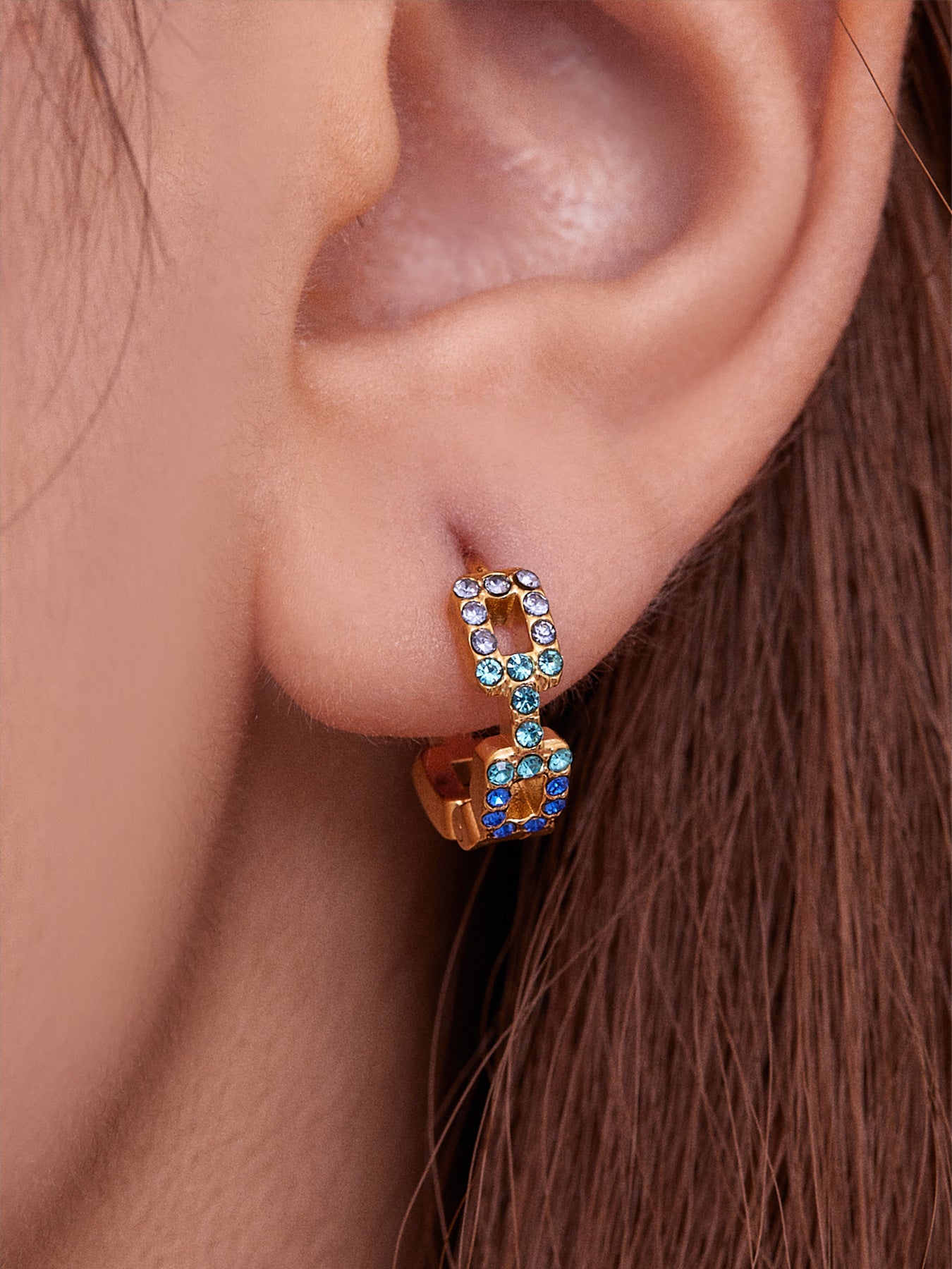 Geometric Hollow Zircon Earrings | Stainless Steel Colorful Micro Paved Hoop Earrings | Minimalist Modern Fashion Jewelry