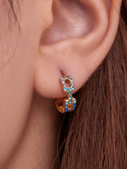 Geometric Hollow Zircon Earrings | Stainless Steel Colorful Micro Paved Hoop Earrings | Minimalist Modern Fashion Jewelry