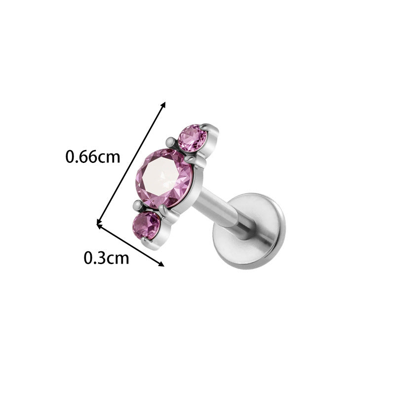 Implant Grade ASTM F136 Titanium Threadless Push Pin Zircon Geometric Flat Back Stud | Cartilage Helix Tragus Lip Piercing Jewelry