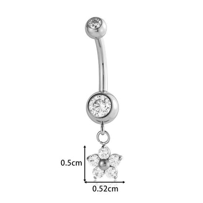 G23/F136 Titanium Internally Threaded Dangle Navel Ring with Zircon Charms — Butterfly, Moon, Flower, Heart & Snake Designs | Hypoallergenic Belly Button Piercing Jewelry