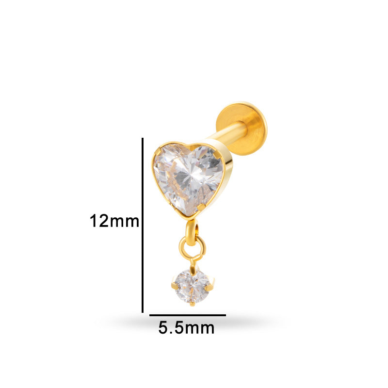 Titanium Internally Threaded Square CZ Cartilage Stud – Flat Back Piercing Jewelry for Helix, Tragus, Conch