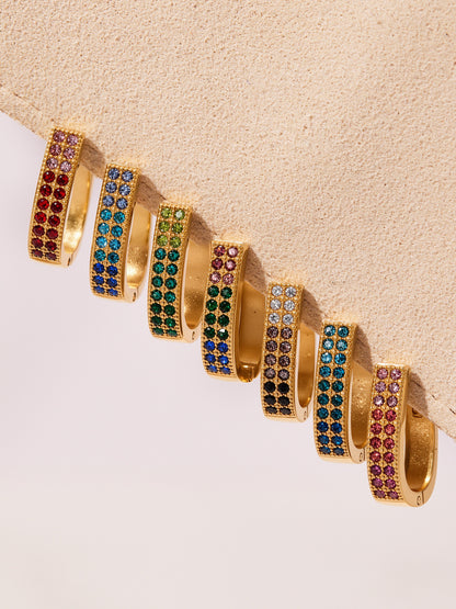 U-Shaped Geometric Zircon Earrings | Stainless Steel Micro Paved Colorful Hoop Earrings | Minimalist Modern Fashion Jewelry