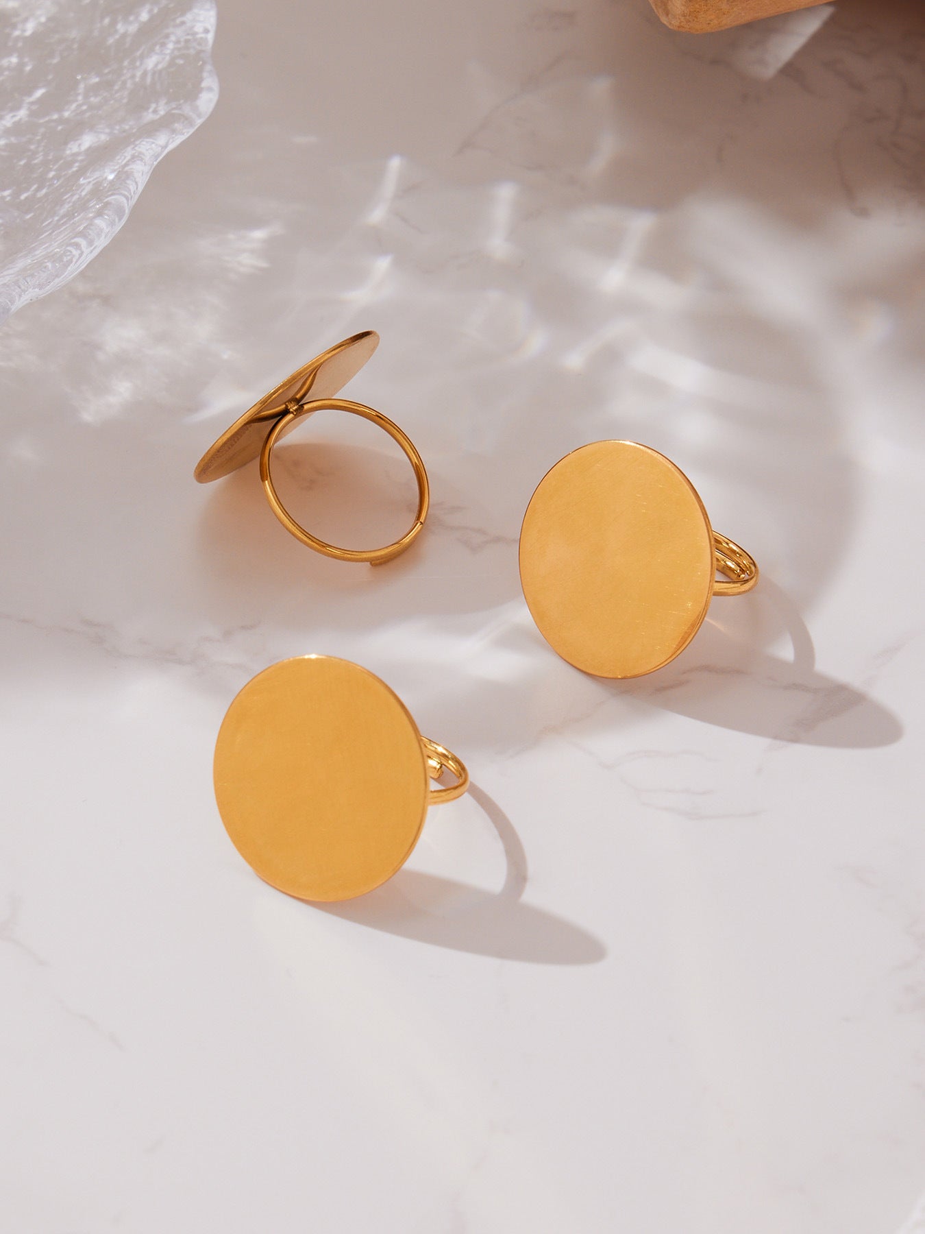 Stainless Steel Long Pendant Sweater Necklace, Drop Earrings & Ring Set – Gold Minimalist Round Disc Jewelry