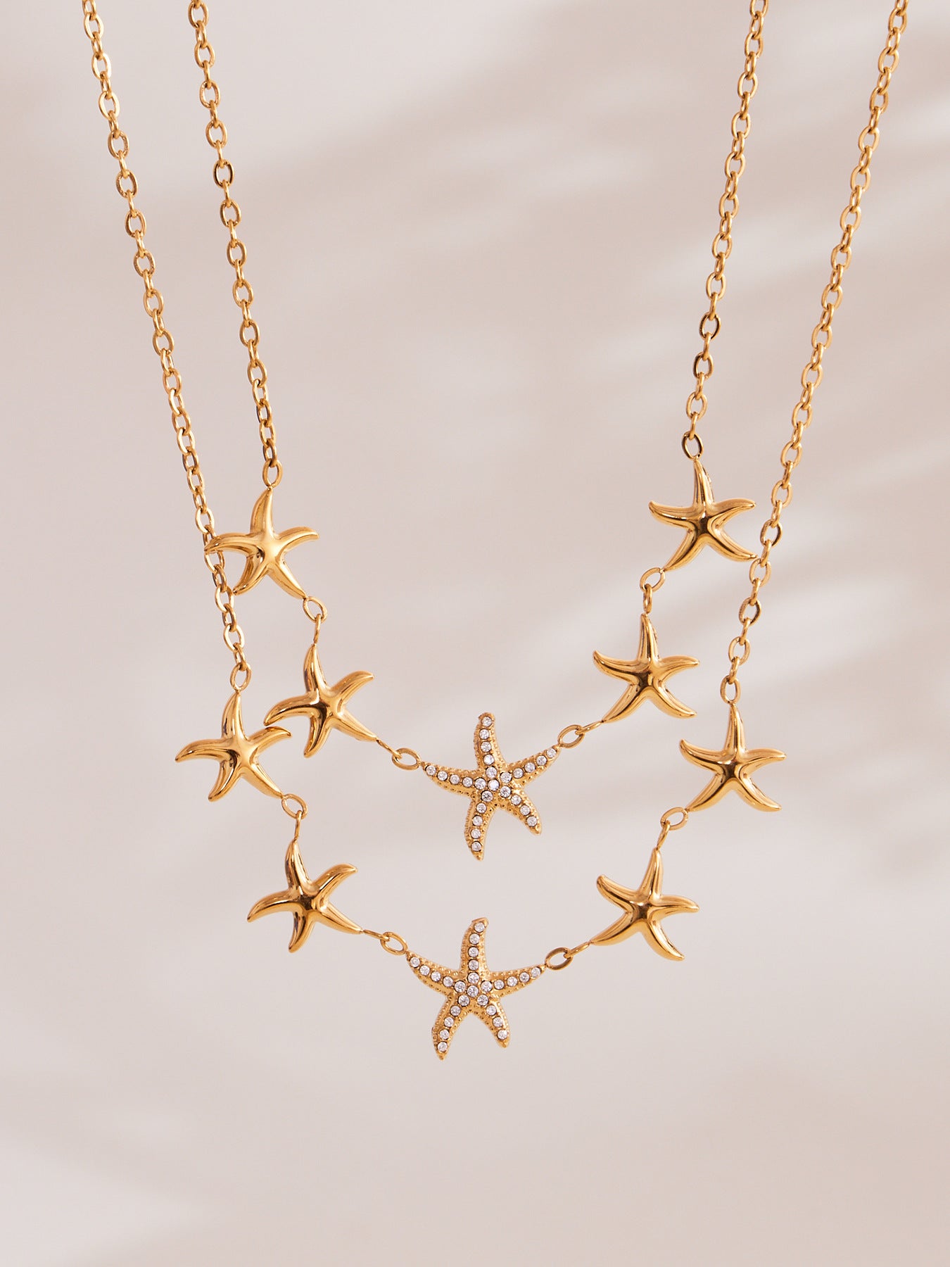 Ocean Star Pendant Necklace, Bracelet, Earrings & Ring Jewelry Set - Gold Stainless Steel
