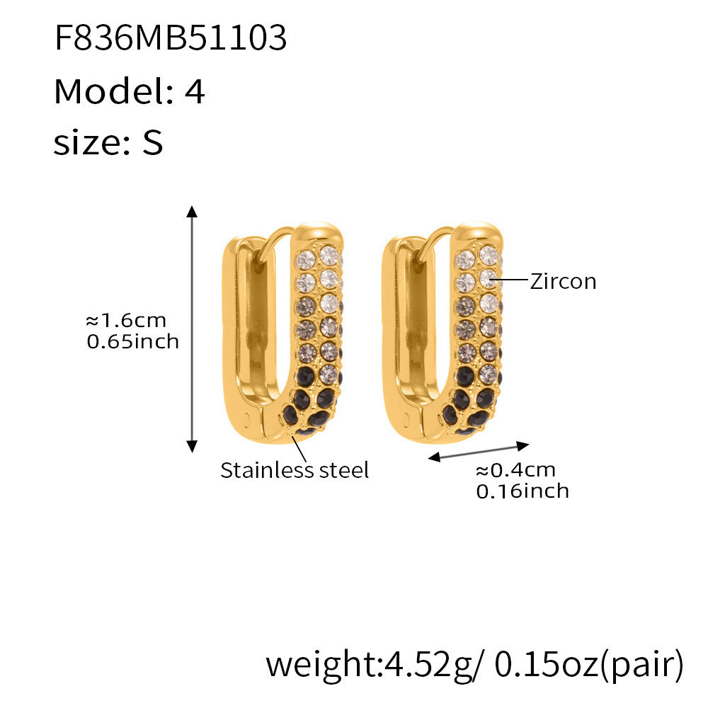 Stainless Steel Long U-Shaped Hoop Earrings with 5A Zircon – Elegant Colorful Statement Fashion Jewelry