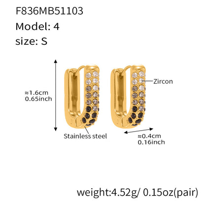 Stainless Steel Long U-Shaped Hoop Earrings with 5A Zircon – Elegant Colorful Statement Fashion Jewelry