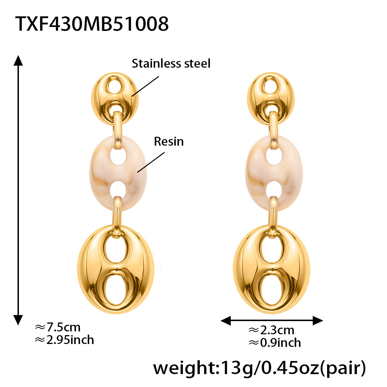 Colorful Resin Pig Nose Pendant Jewelry Set – Stainless Steel Necklace, Bracelet & Earrings | Trendy Chunky Chain Fashion Accessories