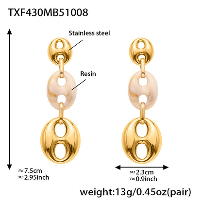 Colorful Resin Pig Nose Pendant Jewelry Set – Stainless Steel Necklace, Bracelet & Earrings | Trendy Chunky Chain Fashion Accessories