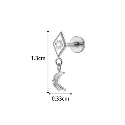 G23/F136 Titanium Star & Teardrop Dangle Flat Back Internally Threaded Labret Studs | Hypoallergenic Piercing Jewelry for Lip, Ear, Cartilage