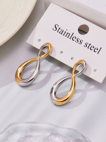 Stainless Steel Retro Geometric Earrings | Figure-8 & Square Shaped Minimalist Hoop Earrings | High-End Fashion Jewelry