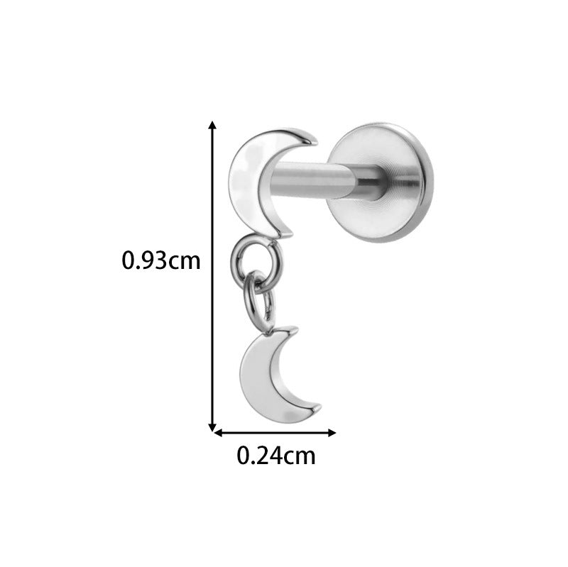 Implant Grade ASTM F136 Titanium Threadless Push Pin Moon Star Flat Back Stud | Minimalist Helix Cartilage Tragus Lip Piercing Jewelry