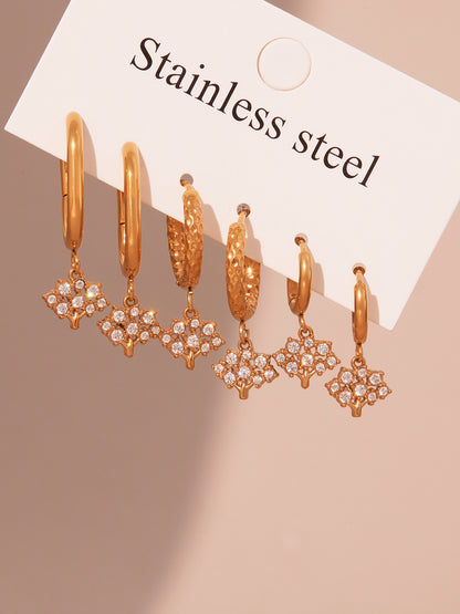 Stainless Steel Zircon Hoop Earrings Set – Creative Fashion Huggie Hoop Dangle Earrings | High-Quality Plated Jewelry