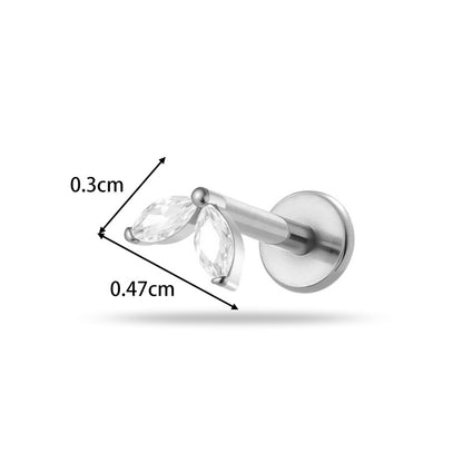 Implant Grade ASTM F136 Titanium Teardrop Moon Geometric Flat Back Stud | Internal Thread Labret | Cartilage, Helix, Lip Piercing Jewelry