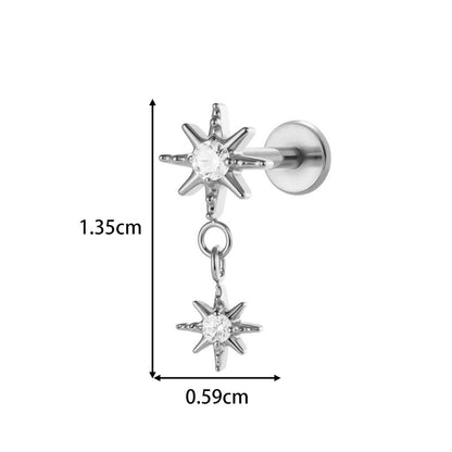 Implant Grade ASTM F136 Titanium Threadless Push Pin Sun Zircon Flat Back Stud | Geometric Helix Cartilage Tragus Lip Piercing Jewelry