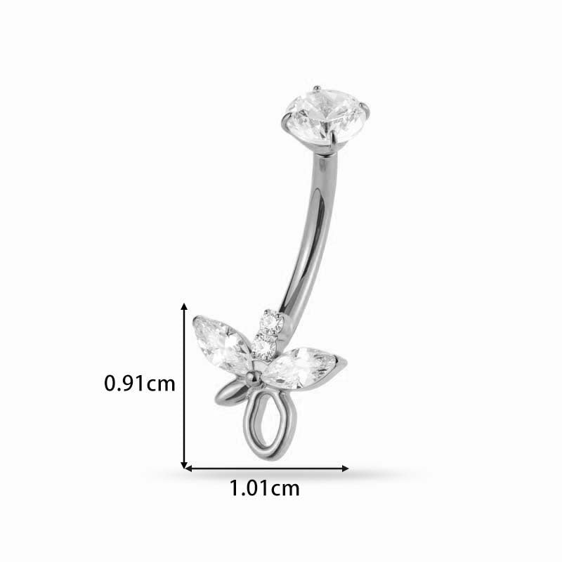 G23/F136 Titanium Flower CZ Internally Threaded Belly Button Ring – Stylish Navel Piercing Jewelry