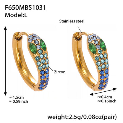 Colorful Zircon Snake Hoop Earrings | Stainless Steel Serpent Earrings Set – WANTI Jewelry