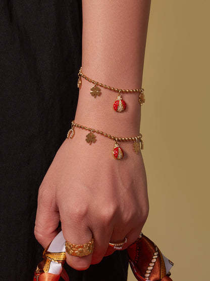 Ladybug Pendant Necklace & Earrings Bracelet Anklet Set – Stainless Steel Cute Lucky Beetle Jewelry