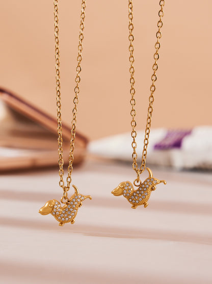 Stainless Steel Dog Zircon Jewelry Set – Necklace, Bracelet, Ring & Earrings | Cute Minimalist Fashion Jewelry | WANTI