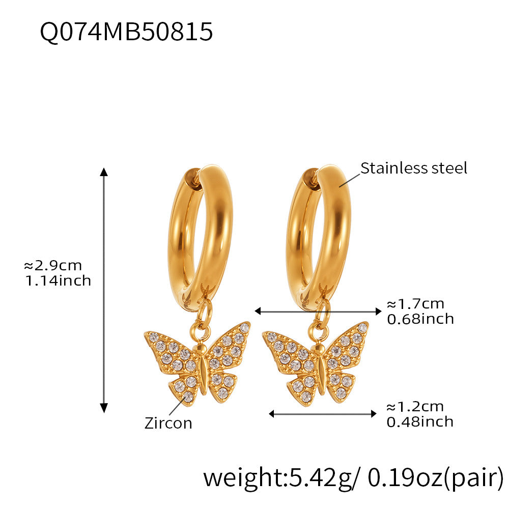 Butterfly Zircon Stackable Earrings Set – Stainless Steel Layered Hoop & Stud Combination | WANTI Jewelry