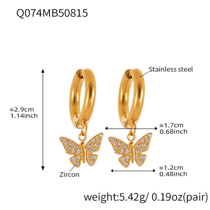 Butterfly Zircon Stackable Earrings Set – Stainless Steel Layered Hoop & Stud Combination | WANTI Jewelry