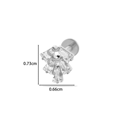 F136 Titanium Internally Threaded Zircon Labret Stud | High-End Flat Back Cartilage Piercing Jewelry