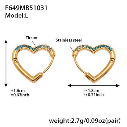 Colorful Cubic Zirconia Heart Hoop Earrings Set | Stainless Steel Simple Chic Ear Cuff for Women