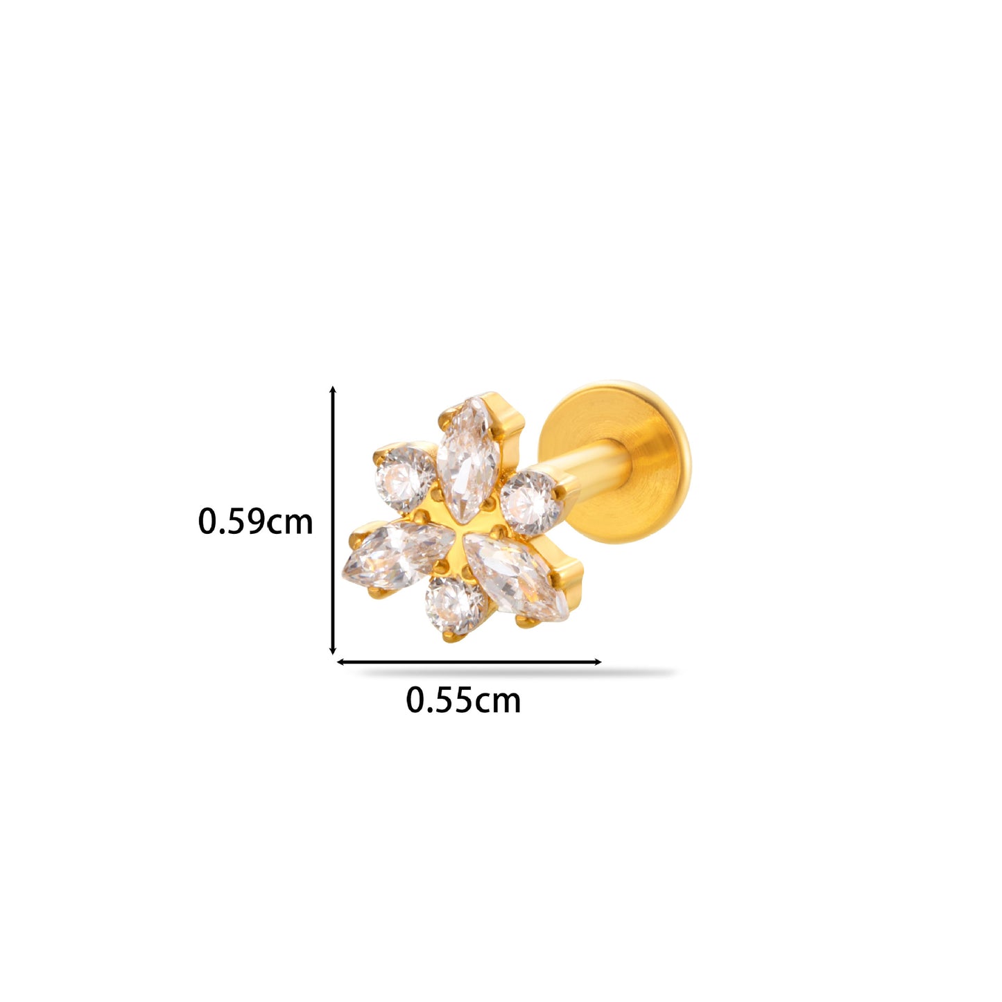F136 Titanium Butterfly Star Moon Lip & Cartilage Stud with CZ | Internally Threaded