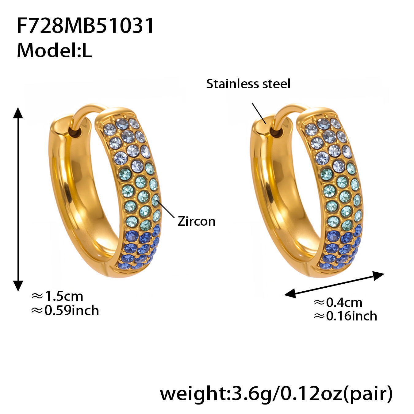 Stainless Steel Colorful Zircon Round Hoop Earrings Set — Minimal Classic Luxury Hoops