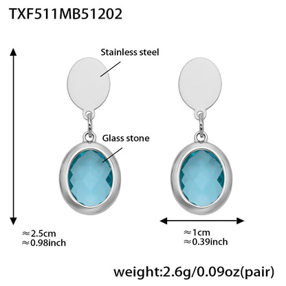 Candy Color Oval Glass Stone Necklace, Bracelet & Earrings Set – Stainless Steel | Fashion Jewelry | Colorful Minimalist Accessories