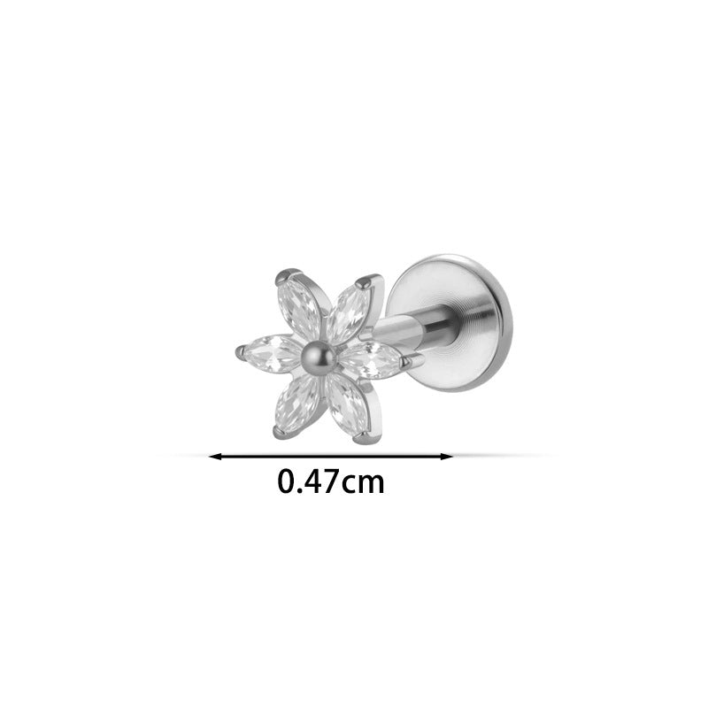 G23/F136 Titanium CZ Heart Flower Carousel Internal Thread Lip & Cartilage Stud | 10 Styles
