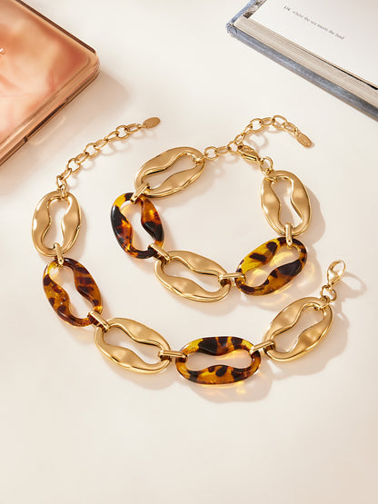 Geometric Resin Jewelry Set – Stainless Steel Necklace Bracelet Earrings | Chic Fashion Statement Set for Women