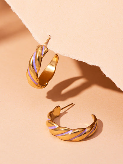Stainless Steel Spiral Drop Earrings with Enamel Drip – Modern Colorful Twist Hoop Earrings for Women | WANTI Jewelry