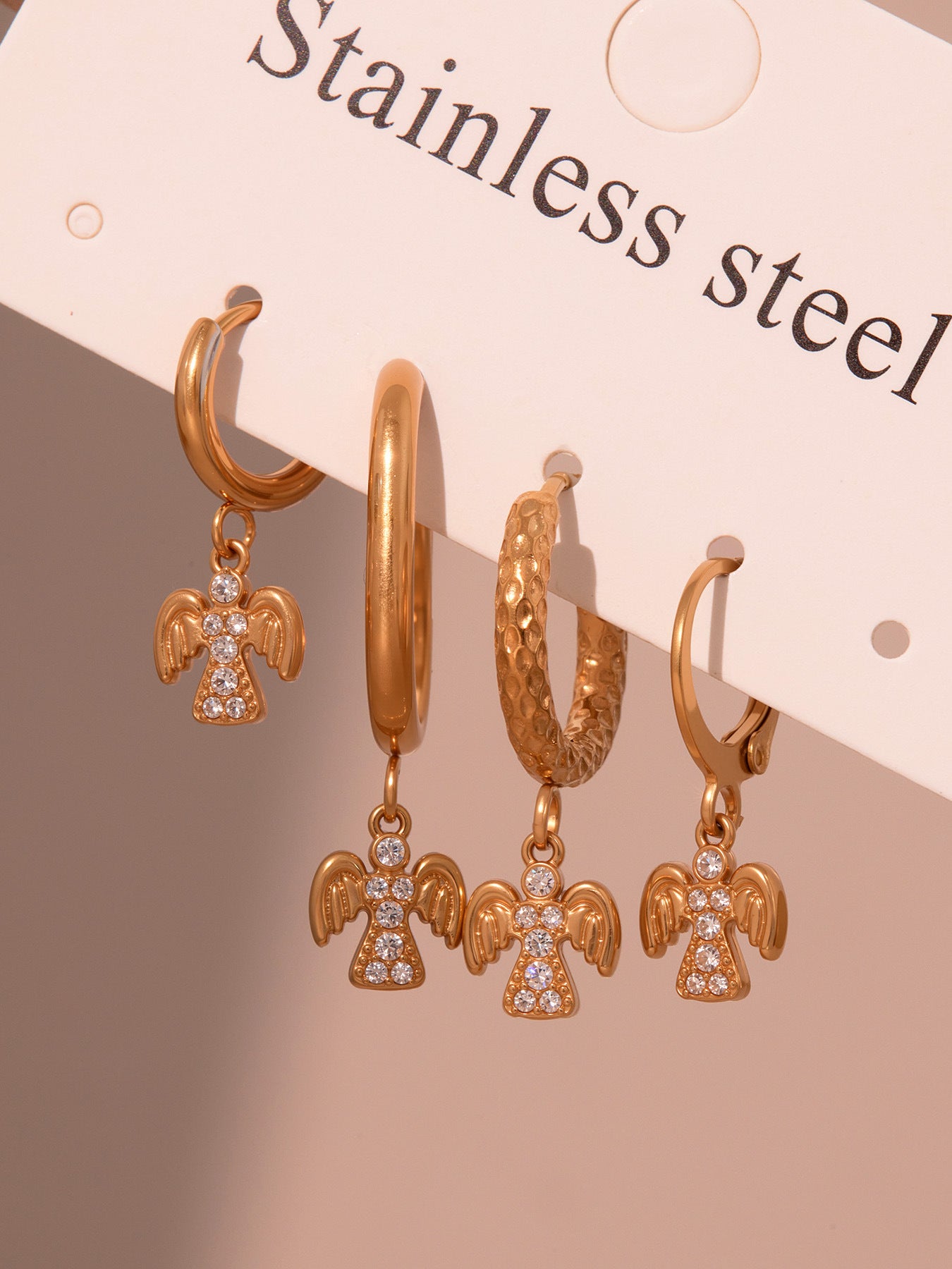 Stainless Steel Zircon Bird Pendant Layered Earrings Set | Trendy Dangle Hoop Earrings | Hypoallergenic Fashion Jewelry for Women