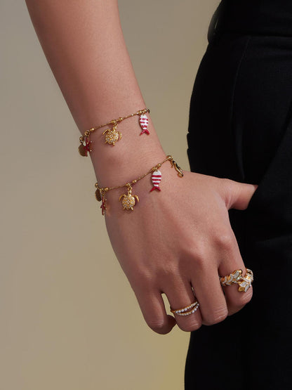 Coral Red Fish, Octopus & Turtle Pendant Jewelry Set – Stainless Steel Necklace, Bracelet, Anklet & Earrings | Trendy Ocean Style Accessories