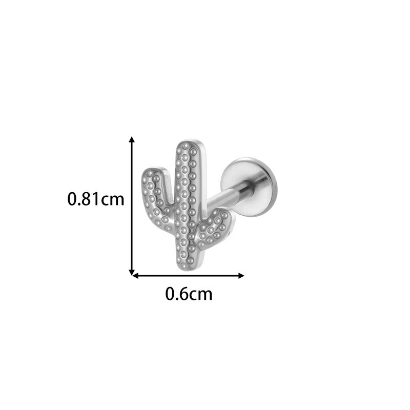 G23/F136 Titanium Internally Threaded Flat Back Lip Studs Cactus Star Flower Piercing Jewelry – Hypoallergenic Cartilage Earrings for Daily & Professional Use