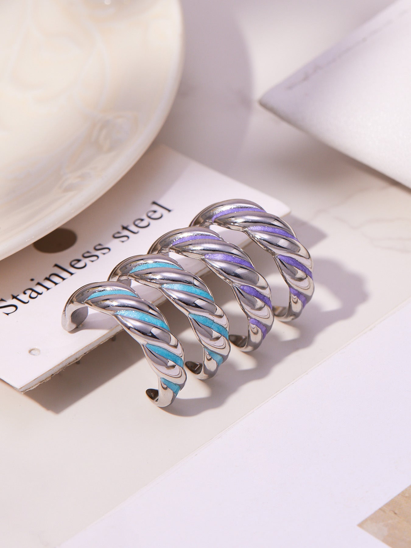 Stainless Steel Spiral Drop Earrings with Enamel Drip – Modern Colorful Twist Hoop Earrings for Women | WANTI Jewelry