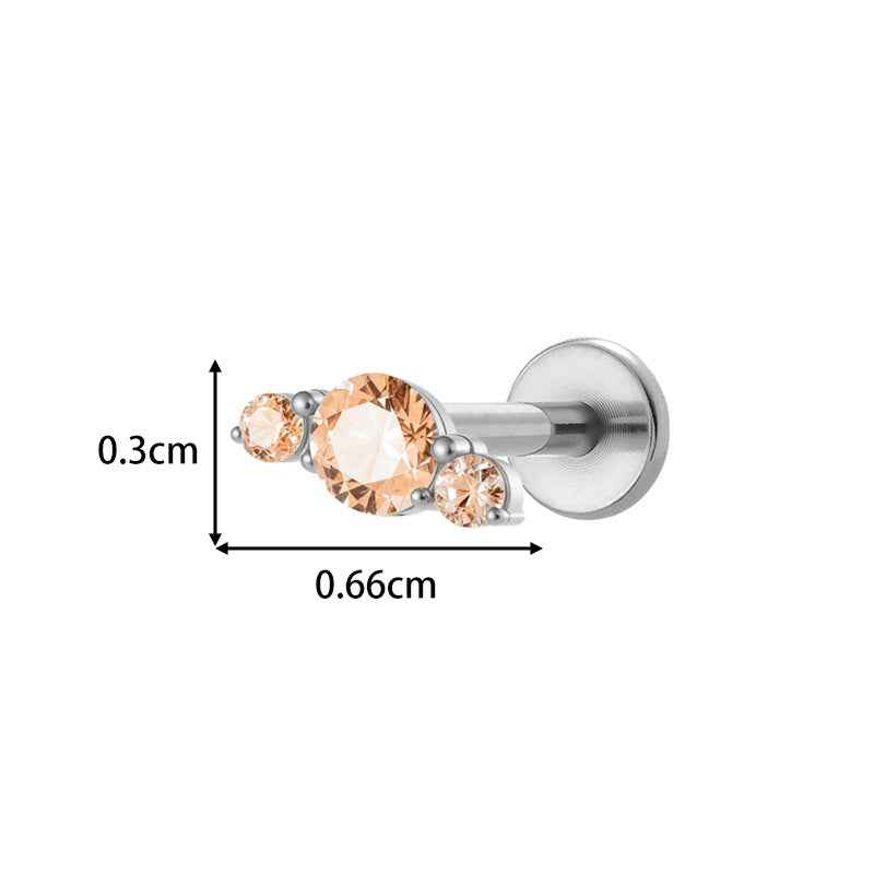 Implant Grade ASTM F136 Titanium Threadless Push Pin Zircon Geometric Flat Back Stud | Cartilage Helix Tragus Lip Piercing Jewelry