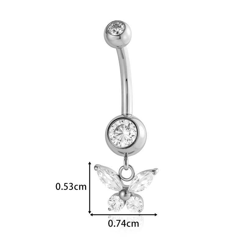 G23/F136 Titanium Internally Threaded Dangle Navel Ring with Zircon Charms — Butterfly, Moon, Flower, Heart & Snake Designs | Hypoallergenic Belly Button Piercing Jewelry